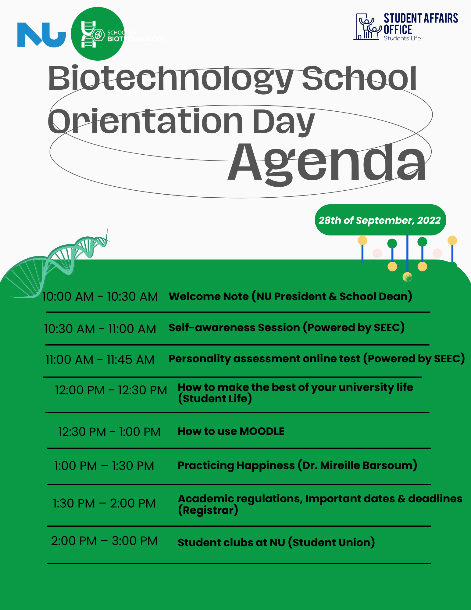 Fall 22 Freshman Orientation agenda