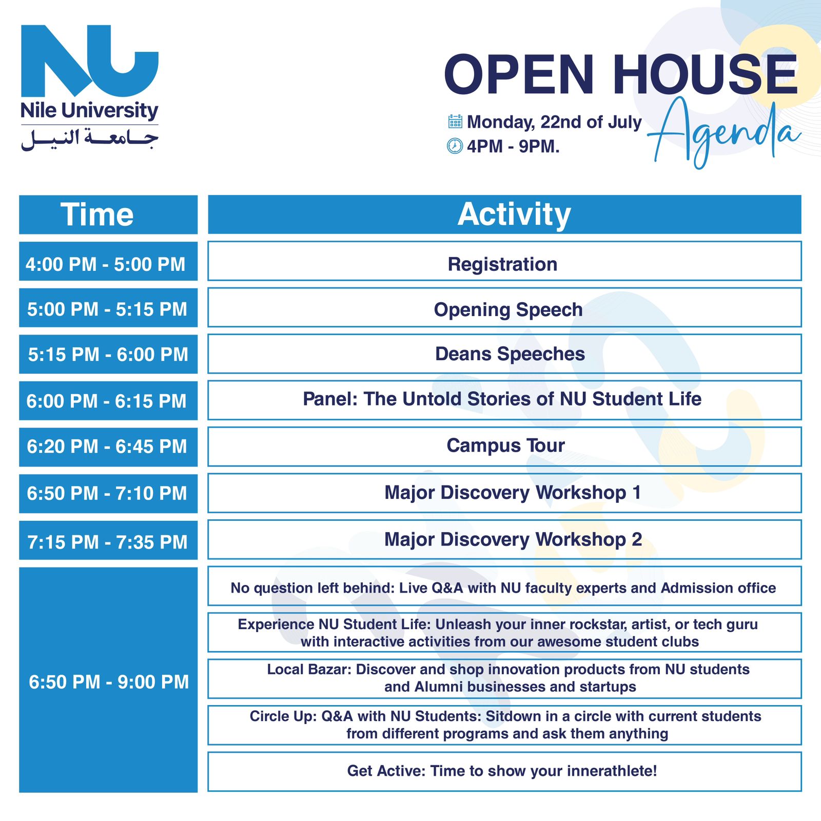 NUian For A Day Interactive With Open House Agenda