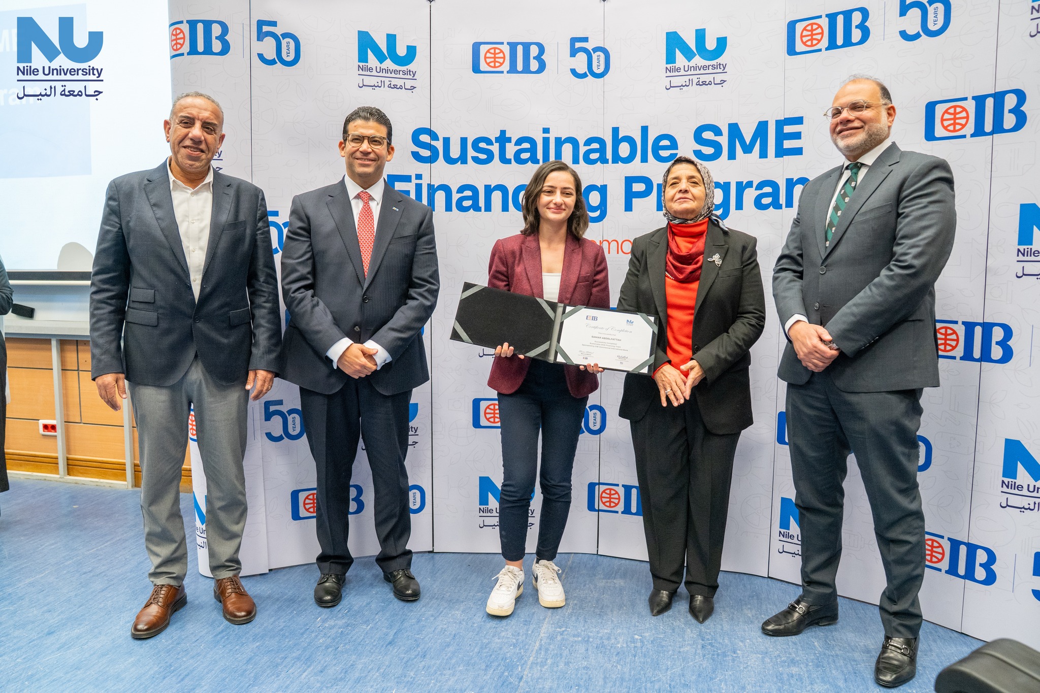 Nile University, in collaboration with CIB, proudly celebrates the graduation of the first class of Sustainable Finance for Small and Medium Enterprises students