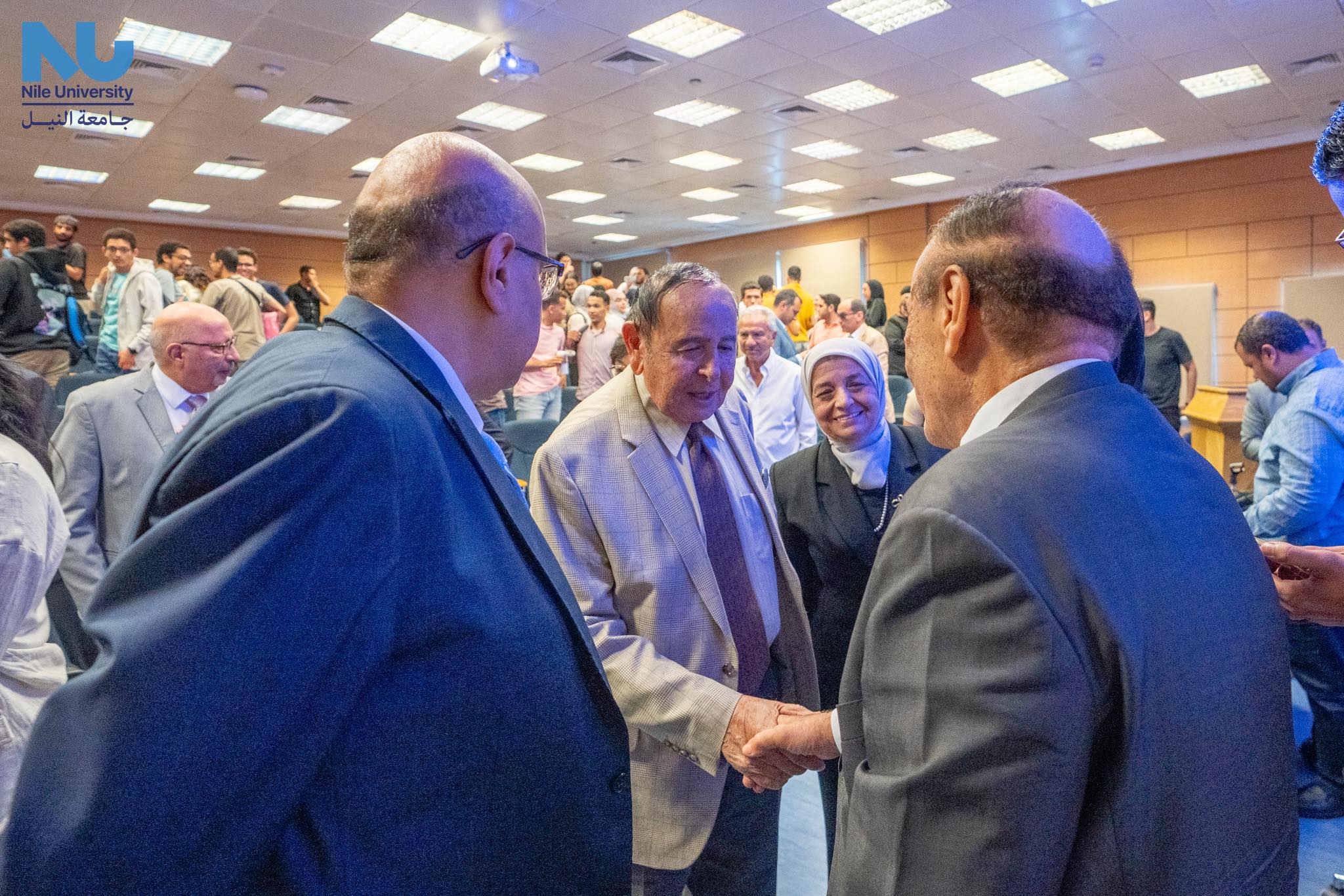 Nile University Hosts Major General Samir Farag for a Seminar on National Security and Current Challenges In line with Nile University’s mission to build student awareness and foster national belonging, the university, led by Dr. Wael Akl, hosted Major General Samir Farag ( strategic expert and former Director of the Morale Affairs Department of the Armed Forces ) for a seminar titled: "Egyptian National Security: Challenges and Essentials." The event coincided with Egypt’s Sinai Liberation Day celebrations